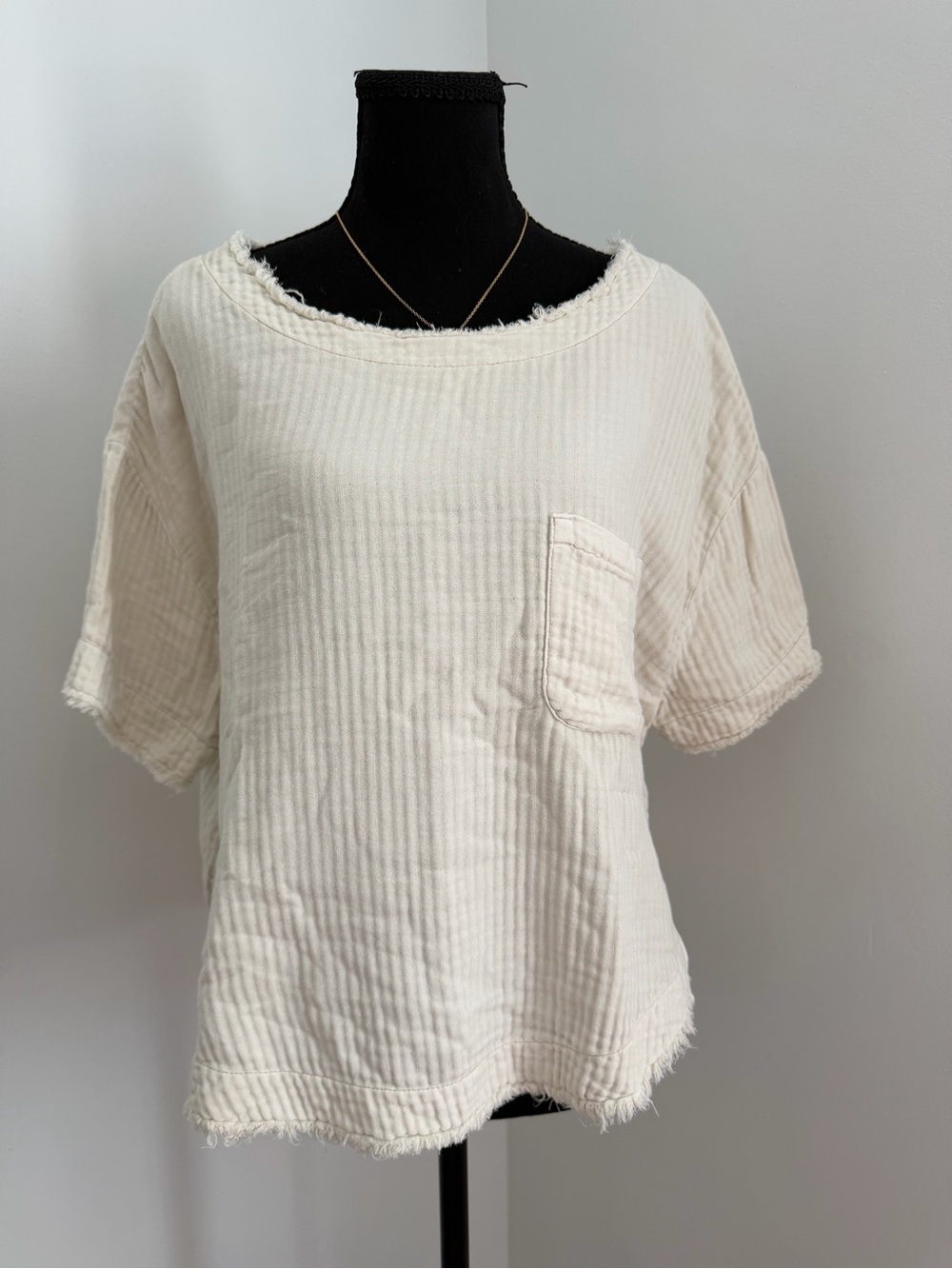 Free People We The Free Ivory Cotton Gauze Raw Hem Oversized Top XS